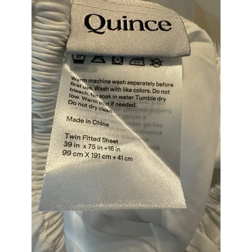 Quince Signature Giza Cotton Sateen Twin Sheet Set White NWOT 3 Pc Bedding